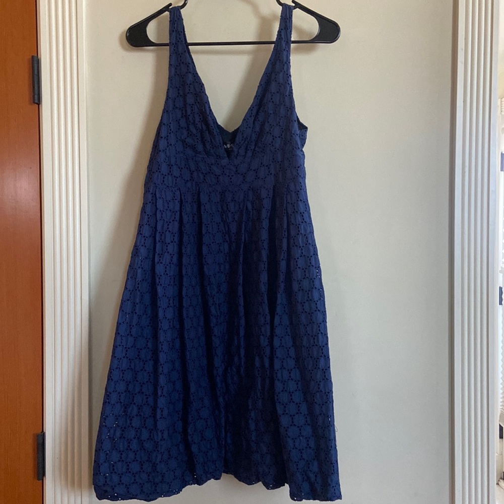 ABS By Allen Schwartz Navy Blue Eyelet Dress